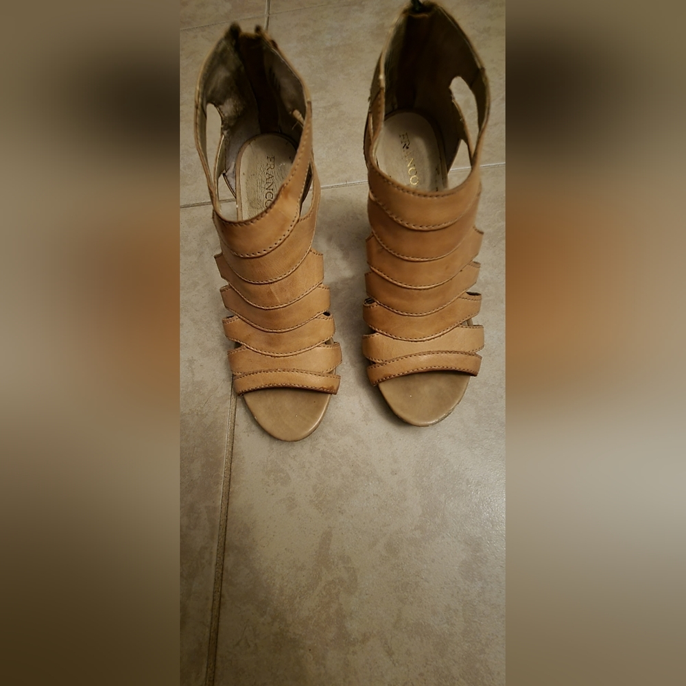 Franco Sarto Tan Open Toe Ankle Boots Used Condition Size 7.5 w/Heel